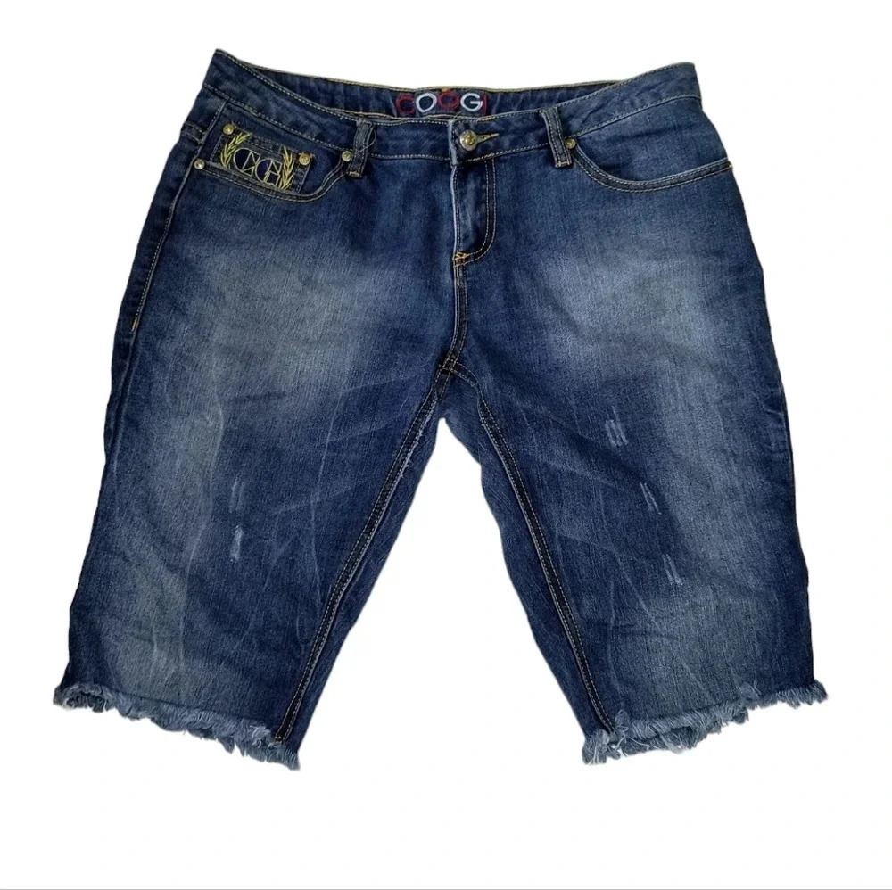 COOGI Embroidered Embellished Stretchy Women's Cut Off Jean Shorts, 13/14